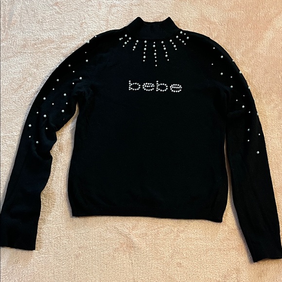 bebe Tops - Bebe Black Hoodie with Pearl Embellishments